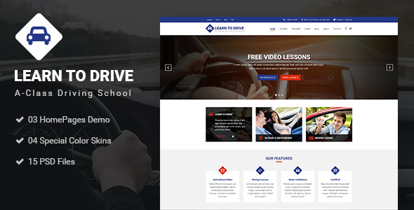 Driver - Learn to Drive, Driving School, Driving Lessons, Business & Services PSD Template