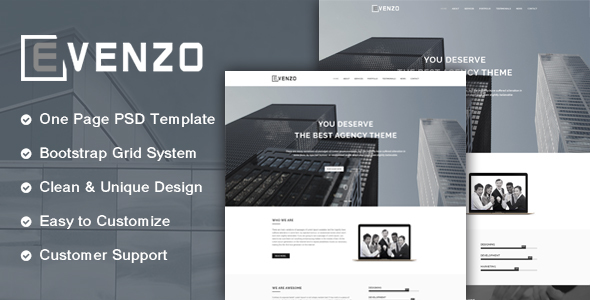 Evenzo - One Page Corporate PSD Template.