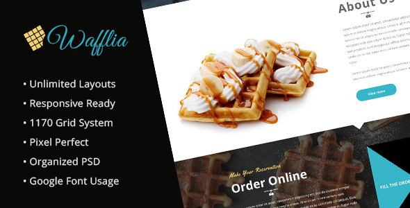 Wafflia - Responsive Waffle and Ice Cream PSD Template