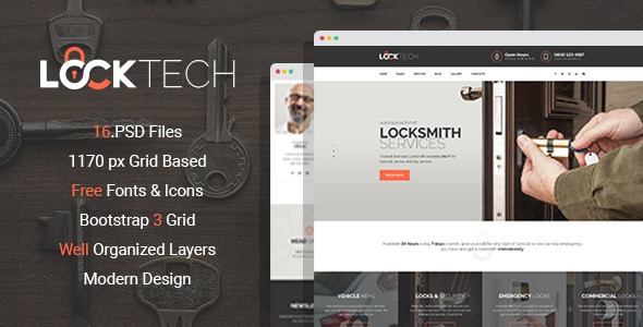 LockTech - Home and Auto Locksmith Service PSD Template