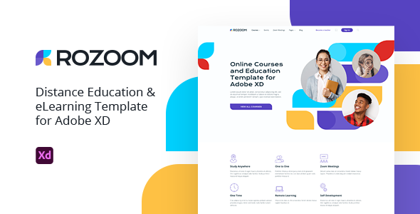 Rozoom - Distance Education & eLearning Template for Adobe XD