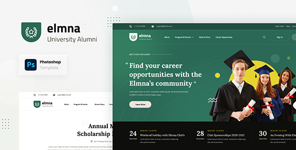 Elmna - University Alumni Website Design UI Template PSD